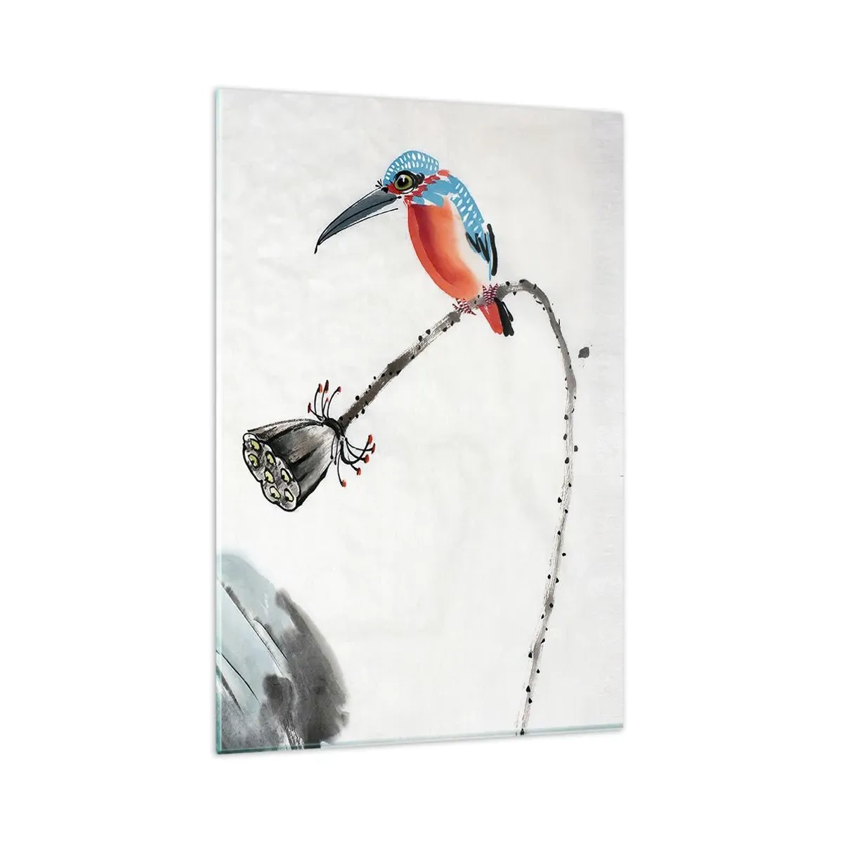 Glasbild - Bild auf glas - Ein bunter Vogel vor einem Hintergrund aus Vegetation und einer Libelle - 80x120cm - Das Leben der Wiese - Moderne Wanddekoration für Wohnzimmer und Schlafzimmer ARTTOR