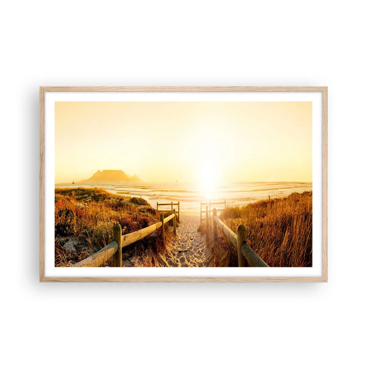 Poster in einem Rahmen aus heller Eiche - Über die Düne, der Sonne entgegen - 91x61 cm