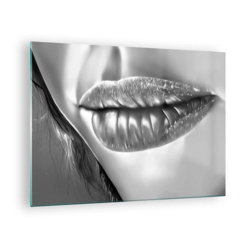 Glasbild - Bild auf glas - Sinnlich-feminine Lippen in monochromen Tönen - 70x50cm - Ich weiß, was du denkst… - Moderne Wanddekoration für Wohnzimmer und Schlafzimmer ARTTOR