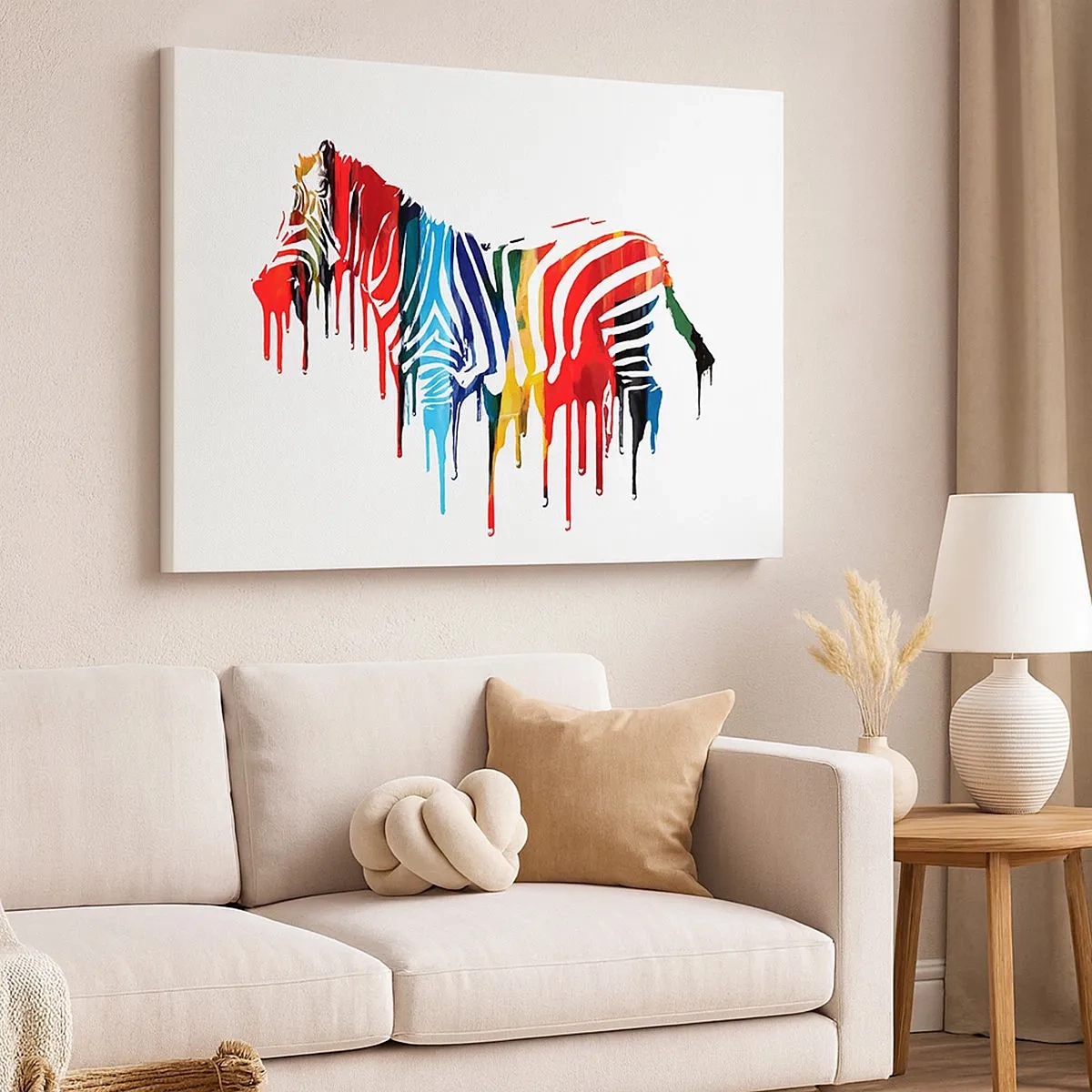 Bild auf Leinwand - Leinwandbild - Abstraktes Zebra in bunten Farben mit Lackeffekt - 70x50cm - Nicht nur schwarz-weiß - Moderne Wanddekoration für Wohnzimmer und Schlafzimmer ARTTOR