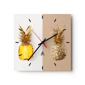 Wanduhr - Glasuhr - Eine halbe frische, goldene Ananas auf kontrastierendem Hintergrund - 30x30cm - Ananas für uns - Moderne Wanddekoration für Wohnzimmer und Schlafzimmer ARTTOR