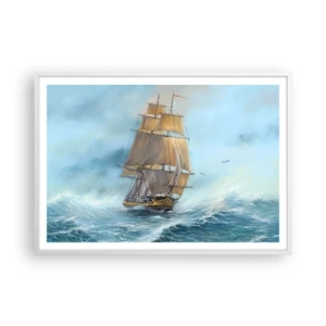 Poster in einem weißen Rahmen - Über die Wellen gleiten - 100x70 cm