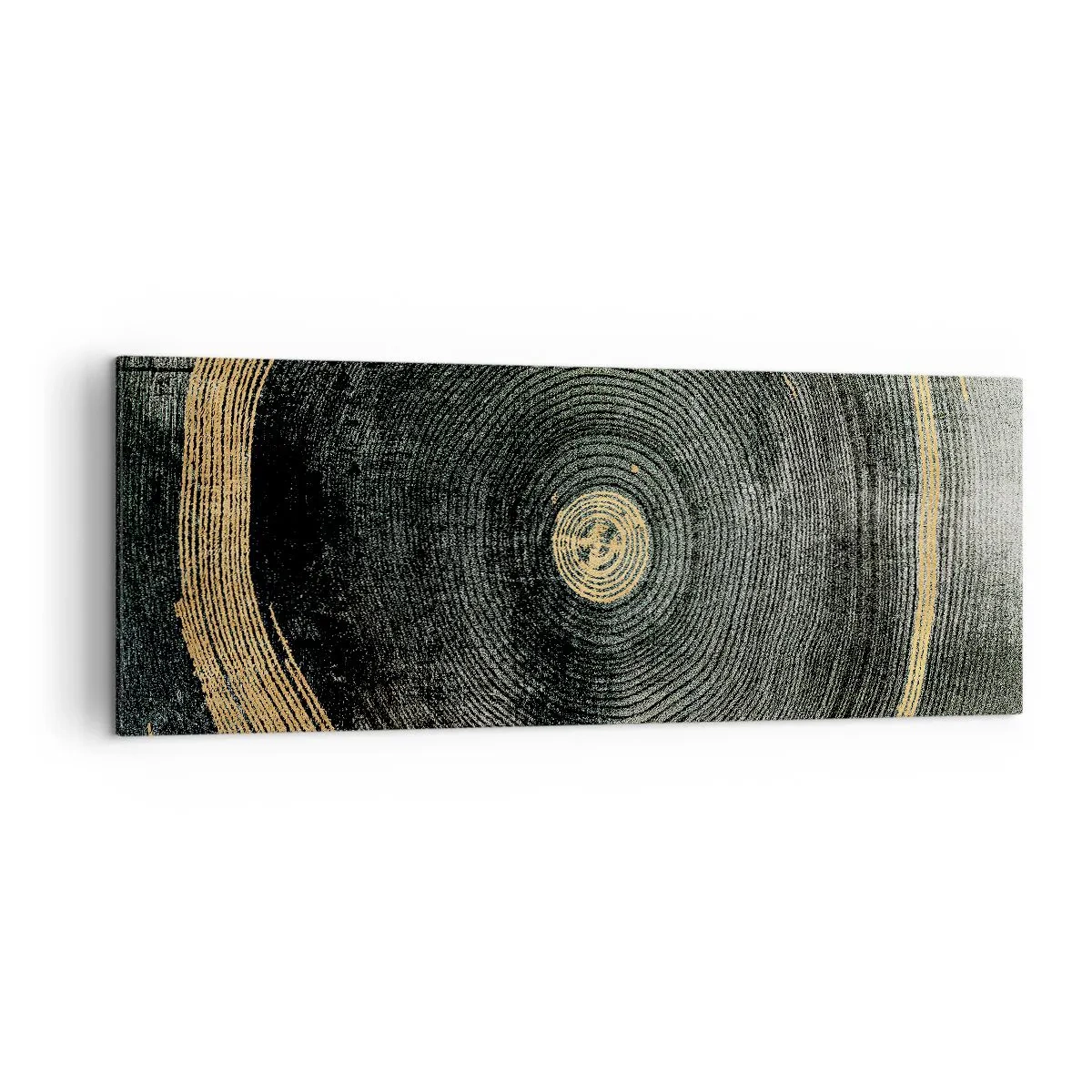 Bild auf Leinwand - Leinwandbild - Konzentrische Kreise mit goldenen Akzenten - 140x50cm - Veränderung und Beständigkeit - Moderne Wanddekoration für Wohnzimmer und Schlafzimmer ARTTOR