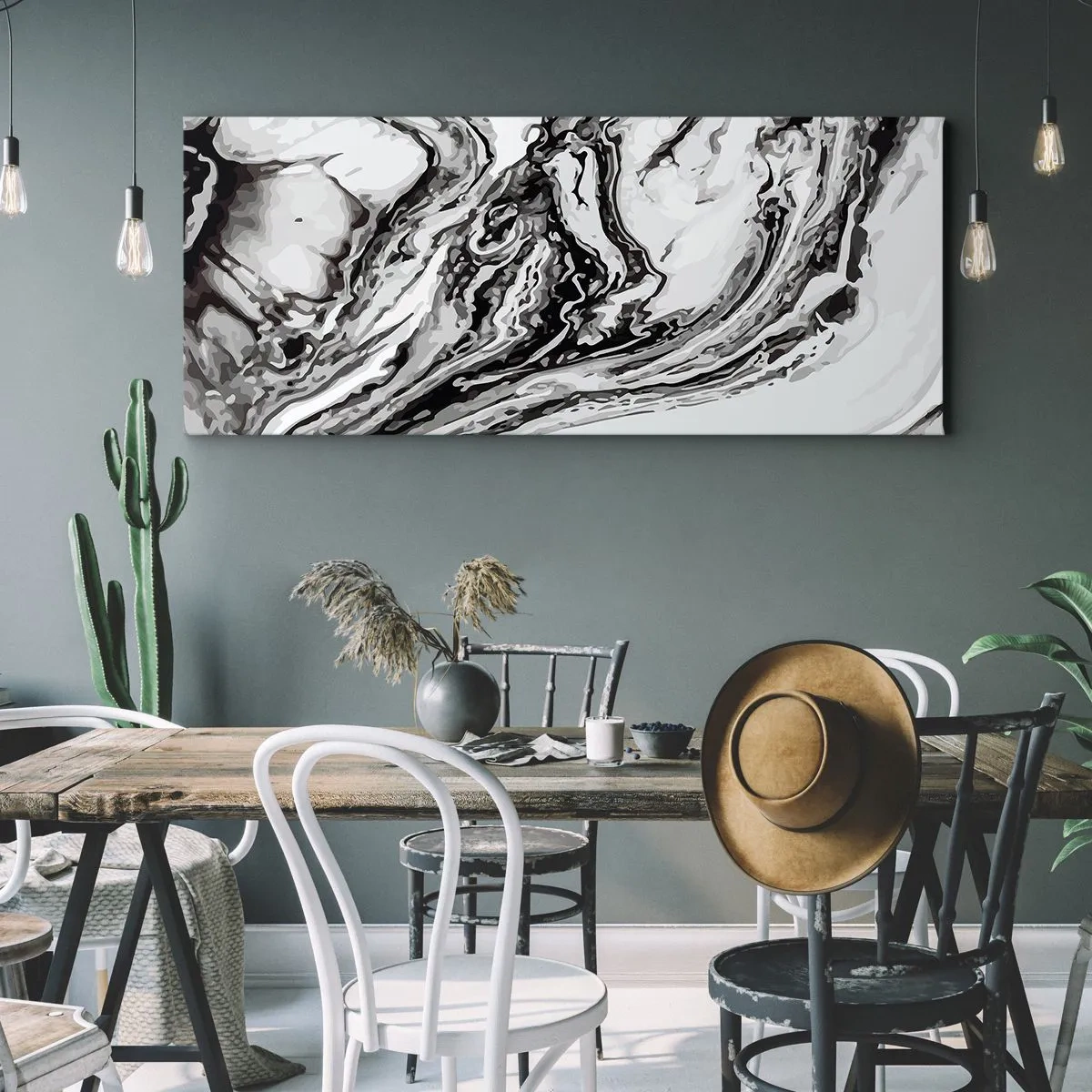 Bild auf Leinwand - Leinwandbild - Abstraktes Marmormuster in Schwarz und Weiß - 120x50cm - Am Anfang war Chaos - Moderne Wanddekoration für Wohnzimmer und Schlafzimmer ARTTOR