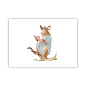 Poster - Kanga liest mit einem Baby ein Buch - 100x70cm - Lies mir vor Mama - Moderne Wanddekoration für Wohnzimmer und Schlafzimmer ARTTOR