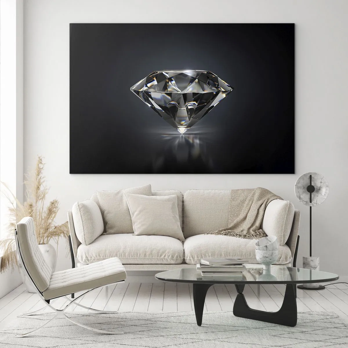Glasbild - Bild auf glas - Ein funkelnder Diamant auf dunklem Hintergrund in elegantem Arrangement - 100x70cm - Beste Freundin - Moderne Wanddekoration für Wohnzimmer und Schlafzimmer ARTTOR