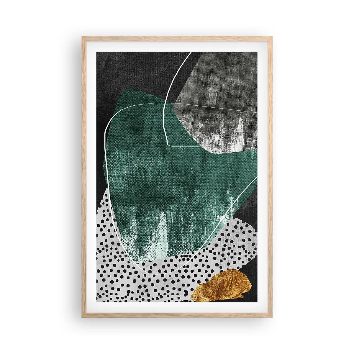 Poster in einem Rahmen aus heller Eiche - Bunte Abstraktion mit Blattgold - 61x91 cm