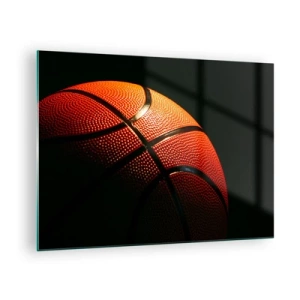 Glasbild - Bild auf glas - Orangefarbener Basketball auf dunklem Hintergrund - 70x50cm - Schön wie ein Planet - Moderne Wanddekoration für Wohnzimmer und Schlafzimmer ARTTOR