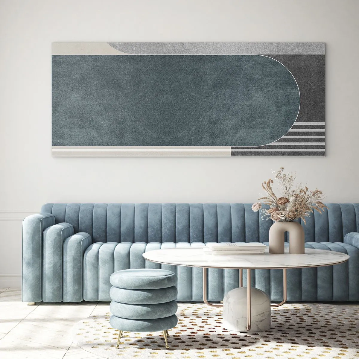 Glasbild - Bild auf glas - Geometrische Abstraktion in Grau- und Grüntönen - 120x50cm - Komposition auf der Ebene - Moderne Wanddekoration für Wohnzimmer und Schlafzimmer ARTTOR