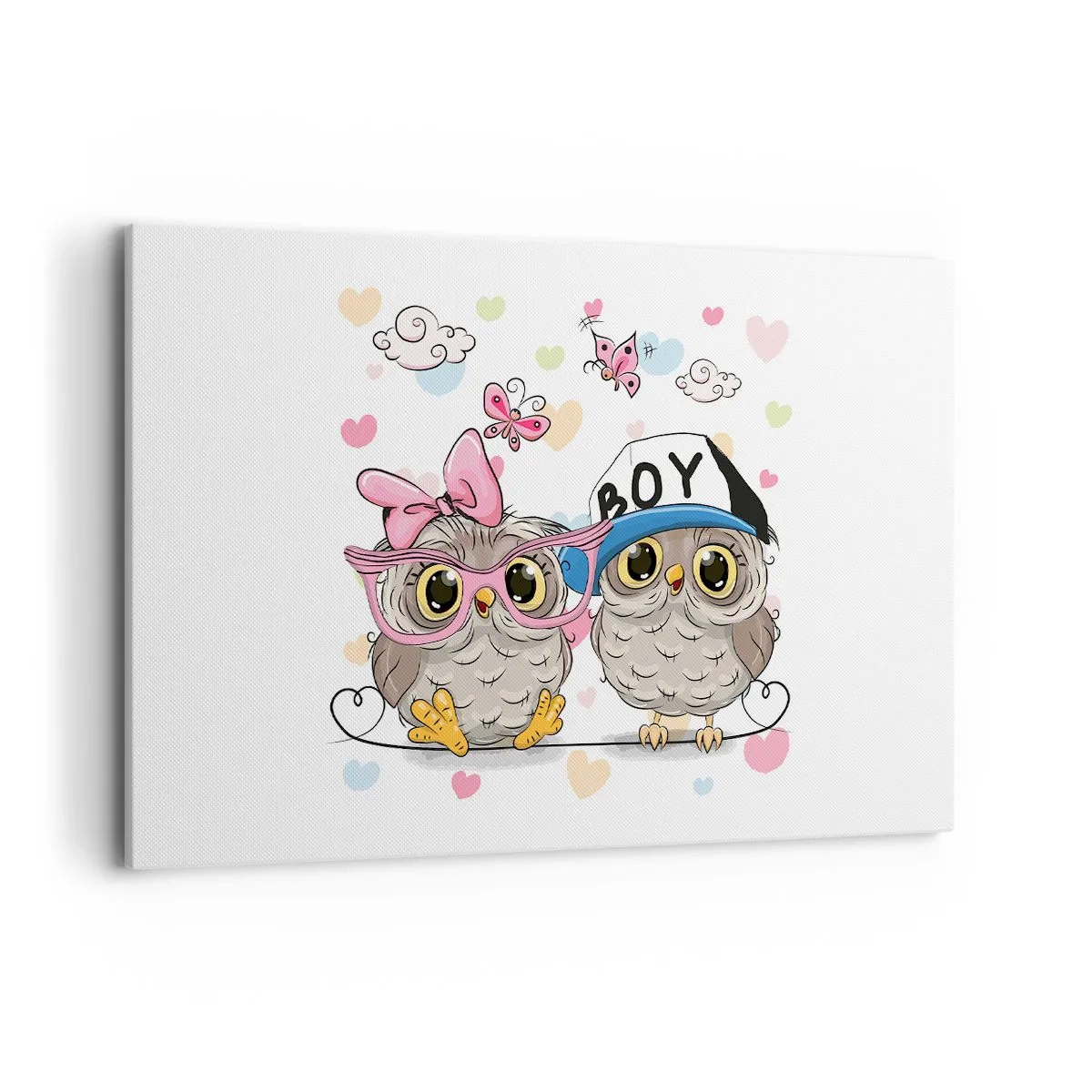 Bild auf Leinwand - Leinwandbild - Zwei entzückende Eulen, umgeben von Herzen - 120x80cm - Lass uns Liebe machen! - Moderne Wanddekoration für Wohnzimmer und Schlafzimmer ARTTOR