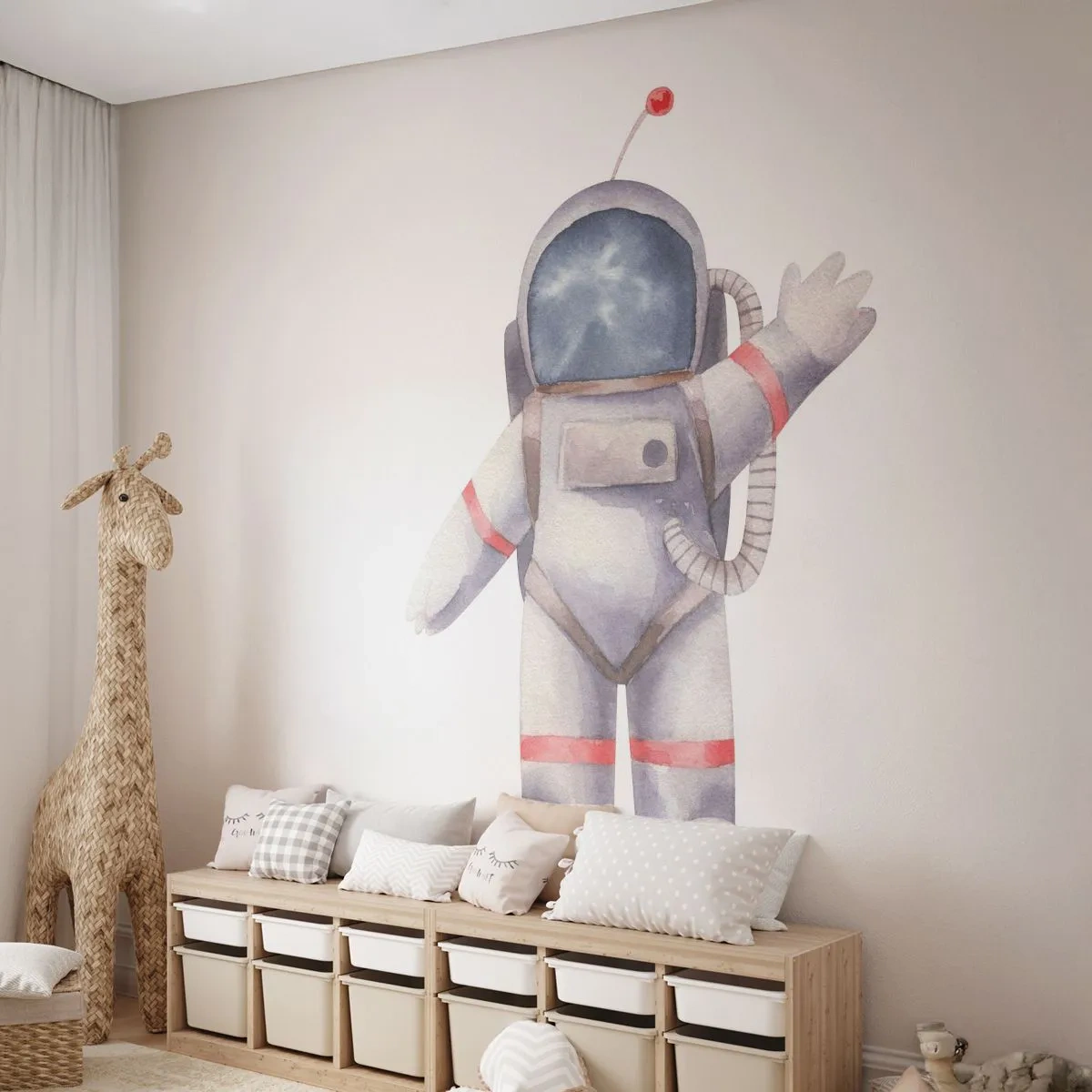 Fototapete Premium Sand - Bis dann! - Astronaut, Kinder, Minimalismus - 200x140 cm