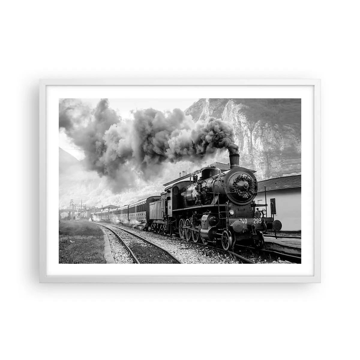 Poster in einem weißen Rahmen - Steht am Bahnhof ... - 70x50 cm