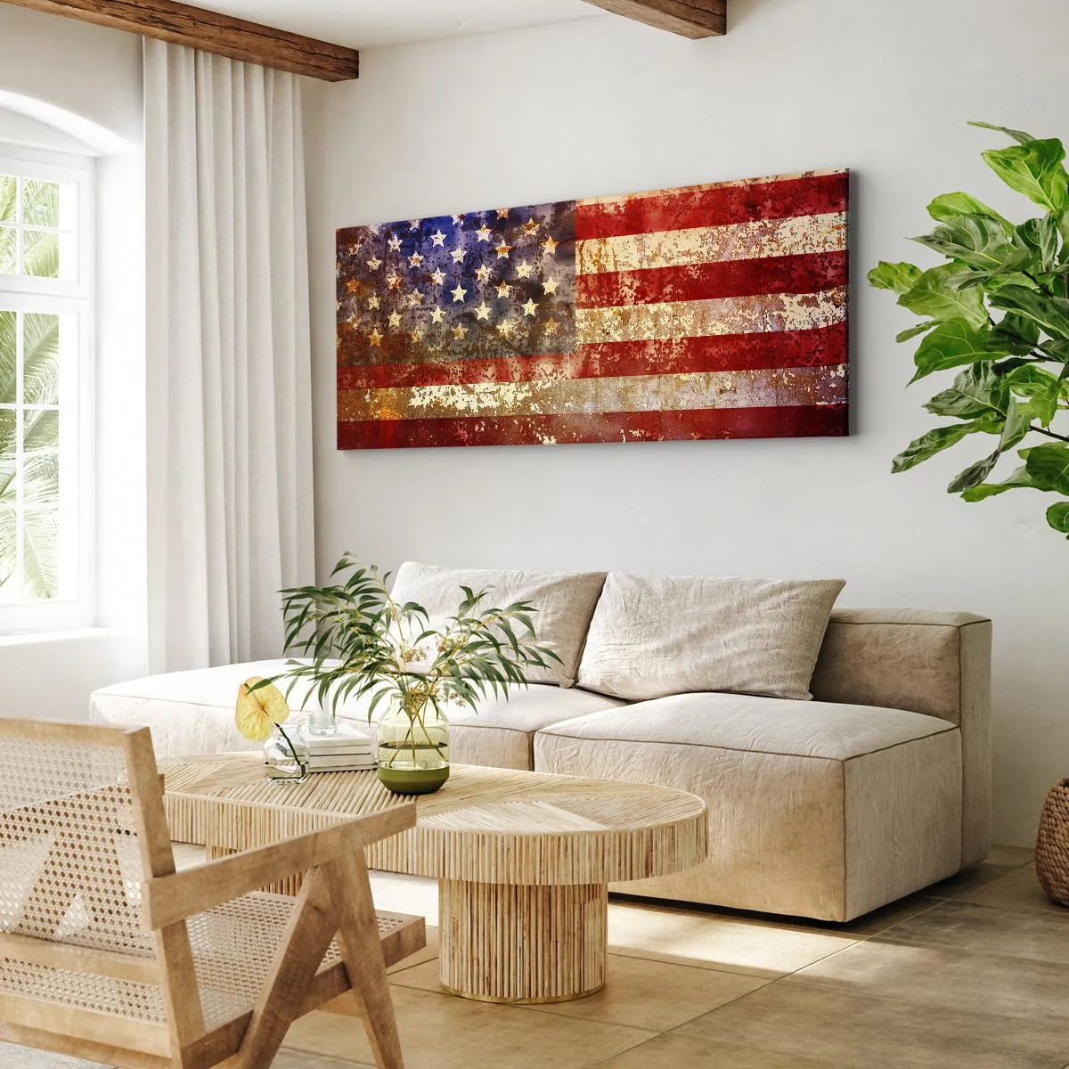 Bild auf Leinwand - Leinwandbild - Stilisierte US-Flagge mit gealtertem Effekt - 160x50cm - Ruhm verblasst nicht - Moderne Wanddekoration für Wohnzimmer und Schlafzimmer ARTTOR