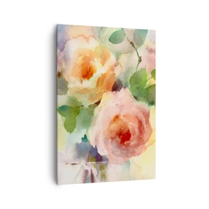 Bild auf Leinwand - Leinwandbild - Zarte Rosen im Aquarell-Stil auf hellem Hintergrund - 70x100cm - Zart wie Aquarell - Moderne Wanddekoration für Wohnzimmer und Schlafzimmer ARTTOR