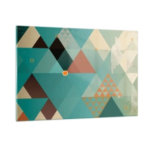 Glasbild - Bild auf glas - Geometrie in Türkis- und Brauntönen mit Dreiecken - 120x80cm - Einheit der Vielheit, Vielheit der Einheit - Moderne Wanddekoration für Wohnzimmer und Schlafzimmer ARTTOR