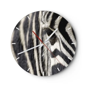 Wanduhr - Glasuhr - Eine Nahaufnahme eines Zebraauges mit schwarzen und weißen Streifen - 30x30cm - Gestreiftes Porträt - Moderne Wanddekoration für Wohnzimmer, Küche und Schlafzimmer ARTTOR