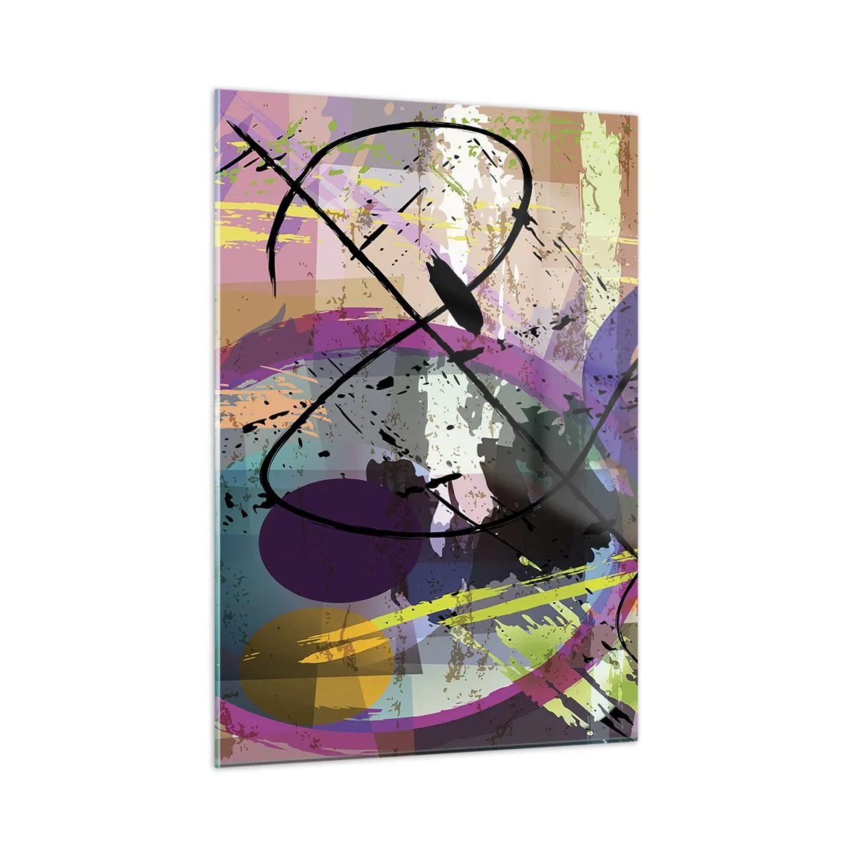 Glasbild - Bild auf glas - Bunte abstrakte Formen und Linien in einer dynamischen Komposition - 50x70cm - Du kannst geradeaus oder umhergehen - Moderne Wanddekoration für Wohnzimmer und Schlafzimmer ARTTOR