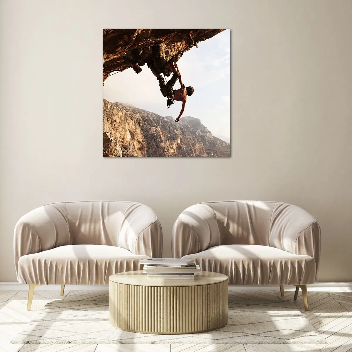 Glasbild - Bild auf glas - Die Welt ist in einer Hand auf einem Felsblock geschrumpft - 30x30 cm