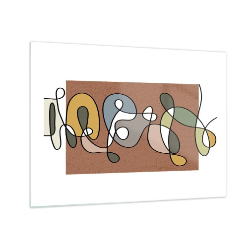 Glasbild - Bild auf glas - Bunte Abstraktion mit einer schwarzen Linie auf braunem Hintergrund - 70x50cm - Abstraktion, die ein Lächeln wert ist - Moderne Wanddekoration für Wohnzimmer und Schlafzimmer ARTTOR