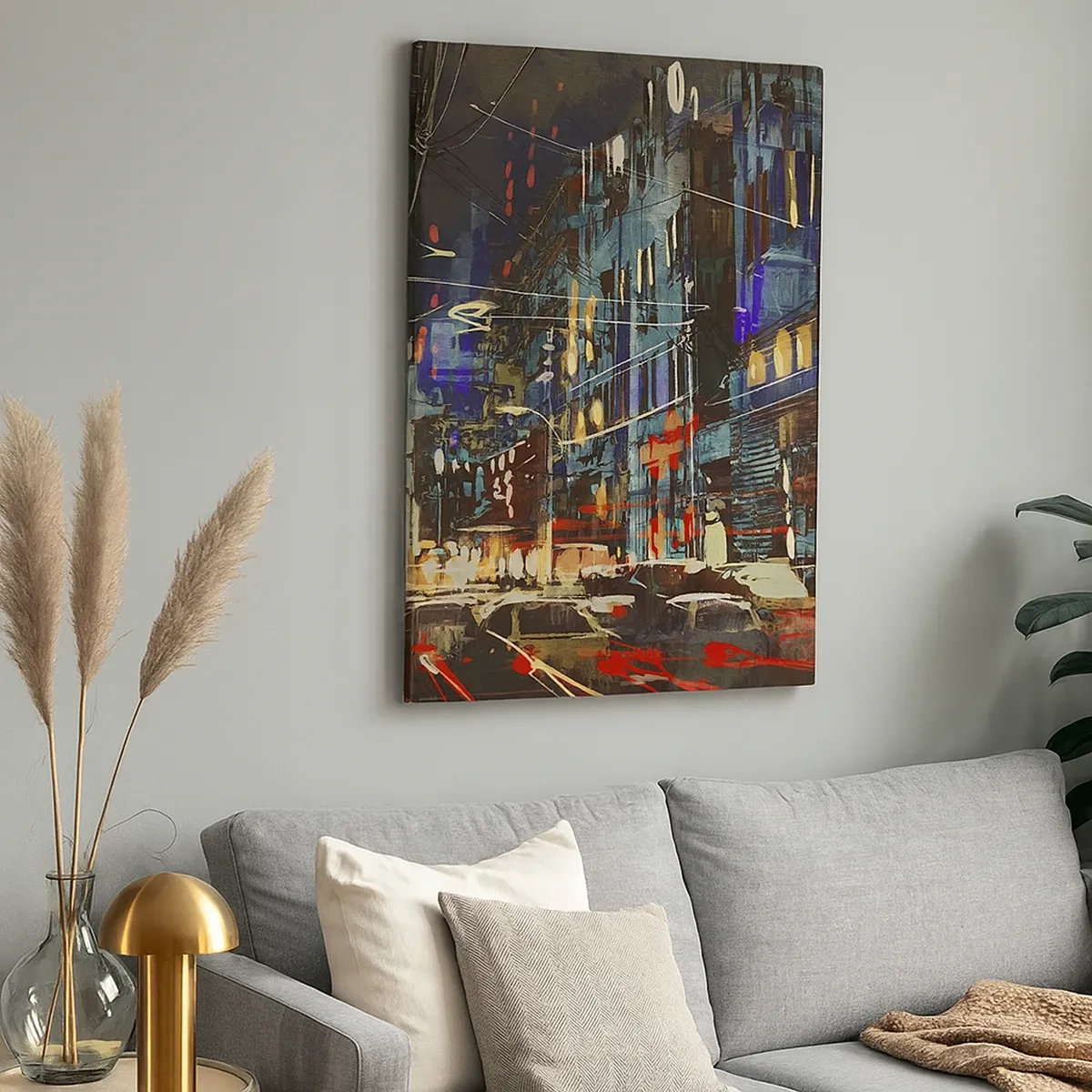 Bild auf Leinwand - Leinwandbild - Stadtnachtszene mit Neonlichtern - 50x70cm - Abendlicher Straßentrubel - Moderne Wanddekoration für Wohnzimmer und Schlafzimmer ARTTOR