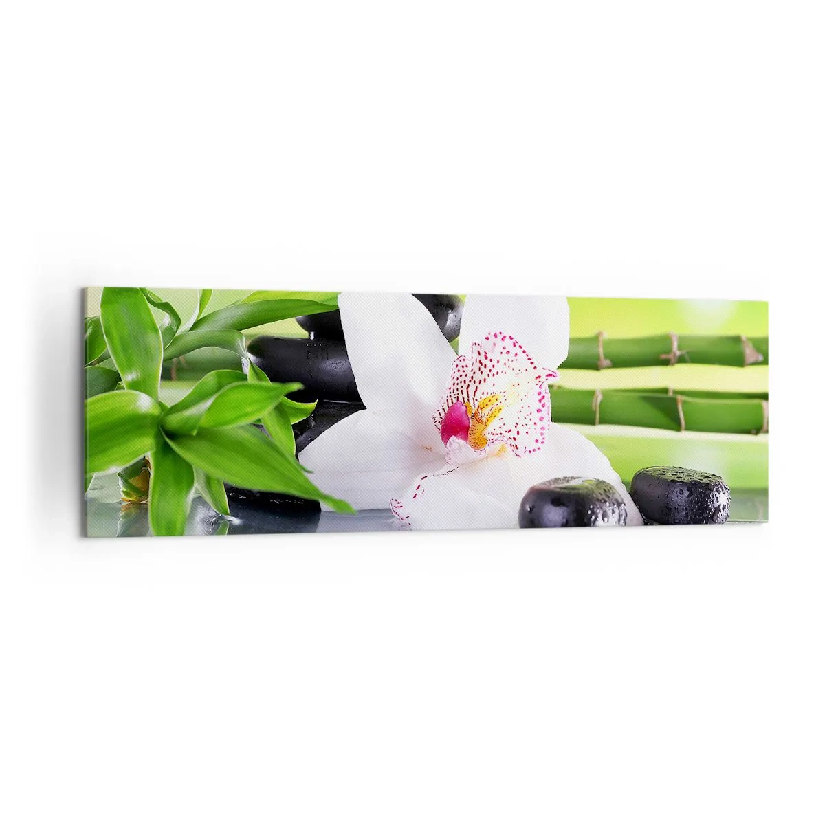 Bild auf Leinwand - Leinwandbild - Orchidee, Steine und Bambus in einer harmonischen Spa-Komposition - 160x50cm - Kühle Frische - Moderne Wanddekoration für Wohnzimmer und Schlafzimmer ARTTOR