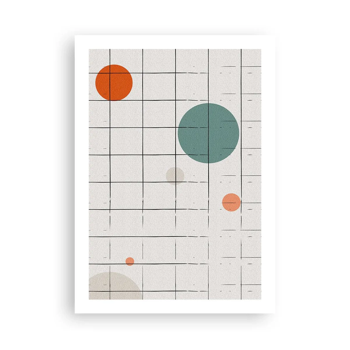 Poster - Abstrakte Komposition aus einem Raster und farbigen Kreisen - 50x70cm - Gefangen. Wir oder sie? - Moderne Wanddekoration für Wohnzimmer und Schlafzimmer ARTTOR