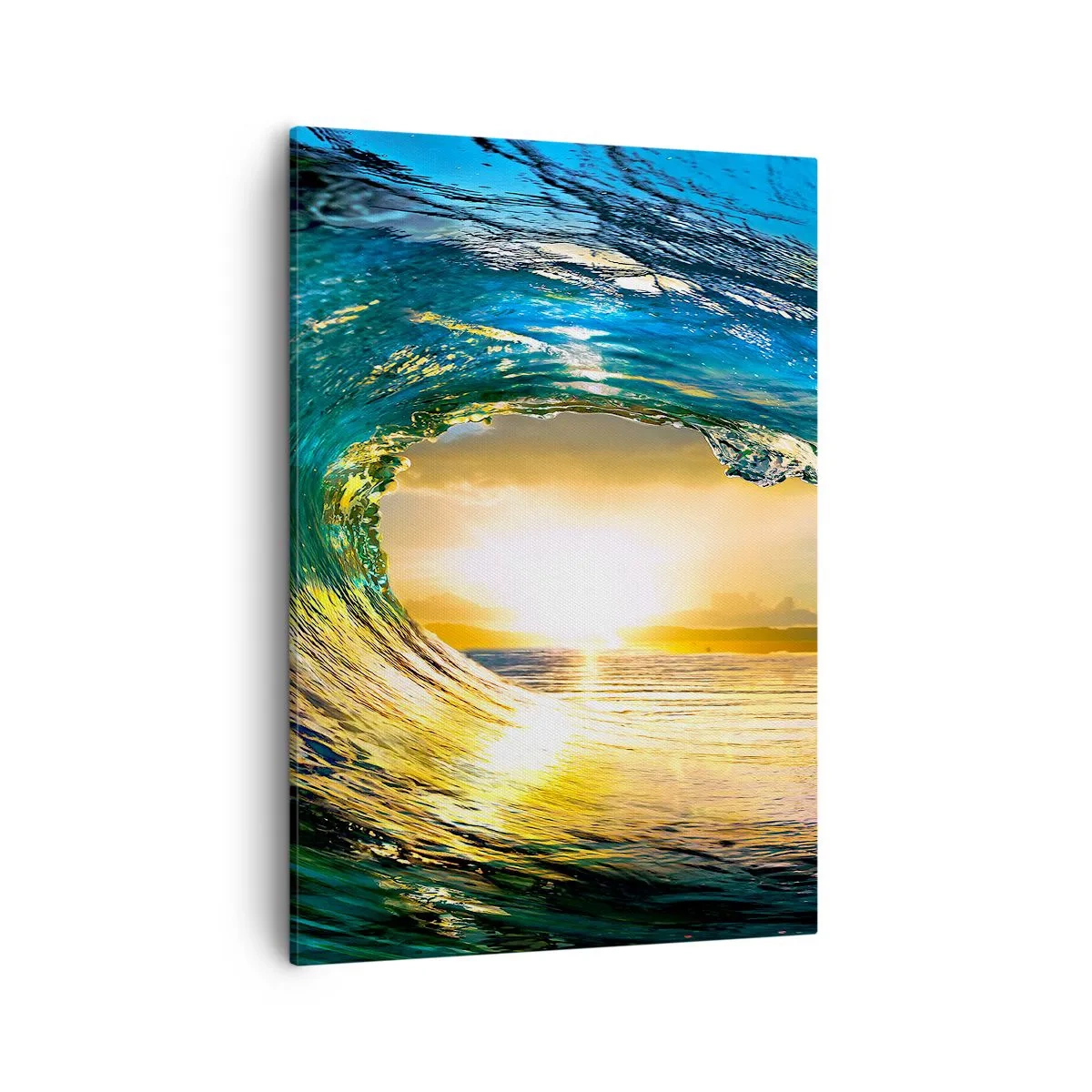 Bild auf Leinwand - Leinwandbild - Meereswelle in der Sonne mit Blick auf den Horizont - 50x70cm - In einem smaragd-goldenen Kristall - Moderne Wanddekoration für Wohnzimmer und Schlafzimmer ARTTOR
