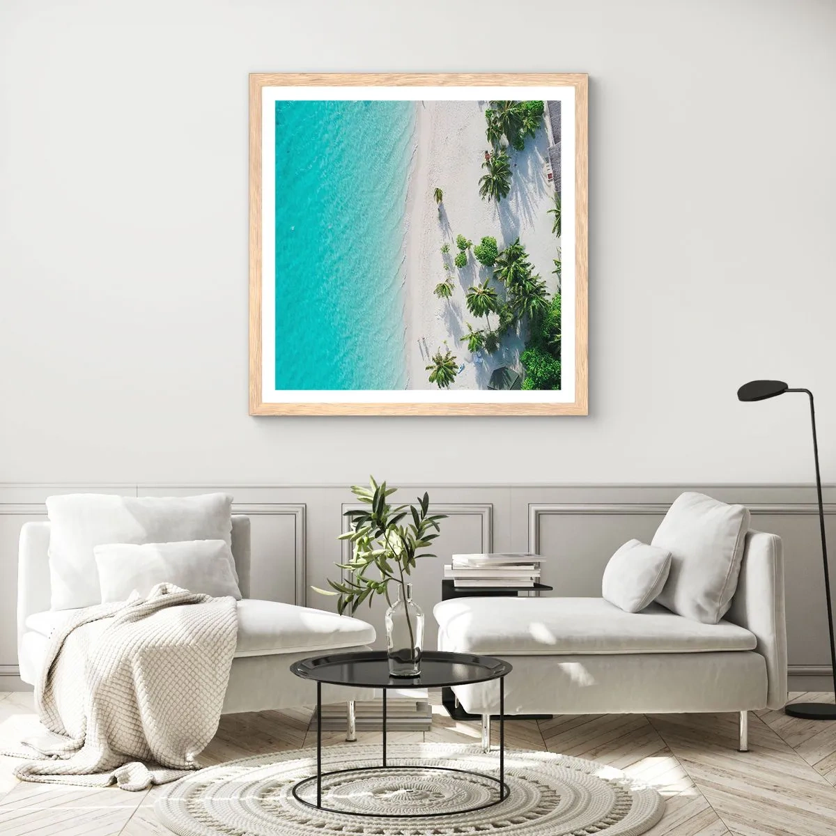 Poster in einem Rahmen aus heller Eiche - Urlaub im Paradies - 60x60 cm