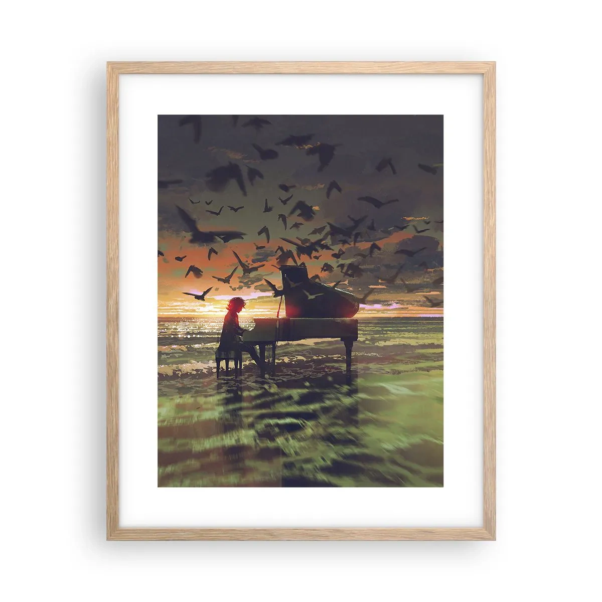 Poster in einem Rahmen aus heller Eiche - Konzert für Klavier und Wellen - 40x50 cm