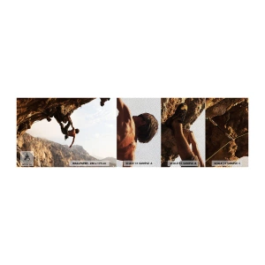 Fototapeten Muster Premium Sand - Die Welt ist in einer Hand auf einem Felsblock geschrumpft - Insel Kalymnos, Klettern, Landschaft - 100x30 cm