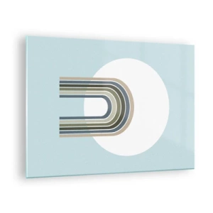 Glasbild - Bild auf glas - Eine abstrakte Komposition mit Bögen in zarten Blau- und Grüntönen. - 70x50cm - Unwiderstehliche Anziehungskraft - Moderne Wanddekoration für Wohnzimmer und Schlafzimmer ARTTOR