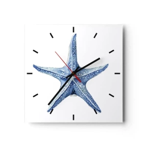 Wanduhr - Glasuhr - Blauer Seestern auf weißem Hintergrund im minimalistischen Stil - 30x30cm - Stern des Meeres - Moderne Wanddekoration für Wohnzimmer und Schlafzimmer ARTTOR