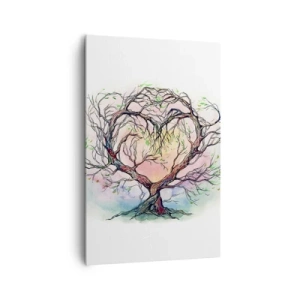 Bild auf Leinwand - Leinwandbild - Ein herzförmiger Baum vor einem Hintergrund aus zarten Pastellfarben - 80x120cm - Gemeinsam gegen die Stürme - Moderne Wanddekoration für Wohnzimmer und Schlafzimmer ARTTOR