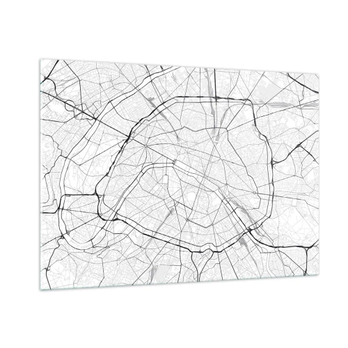 Glasbild - Bild auf glas - Schwarz-weißer Stadtplan mit Straßenraster und Ringstraßen - 100x70cm - Pariser Blume - Moderne Wanddekoration für Wohnzimmer und Schlafzimmer ARTTOR