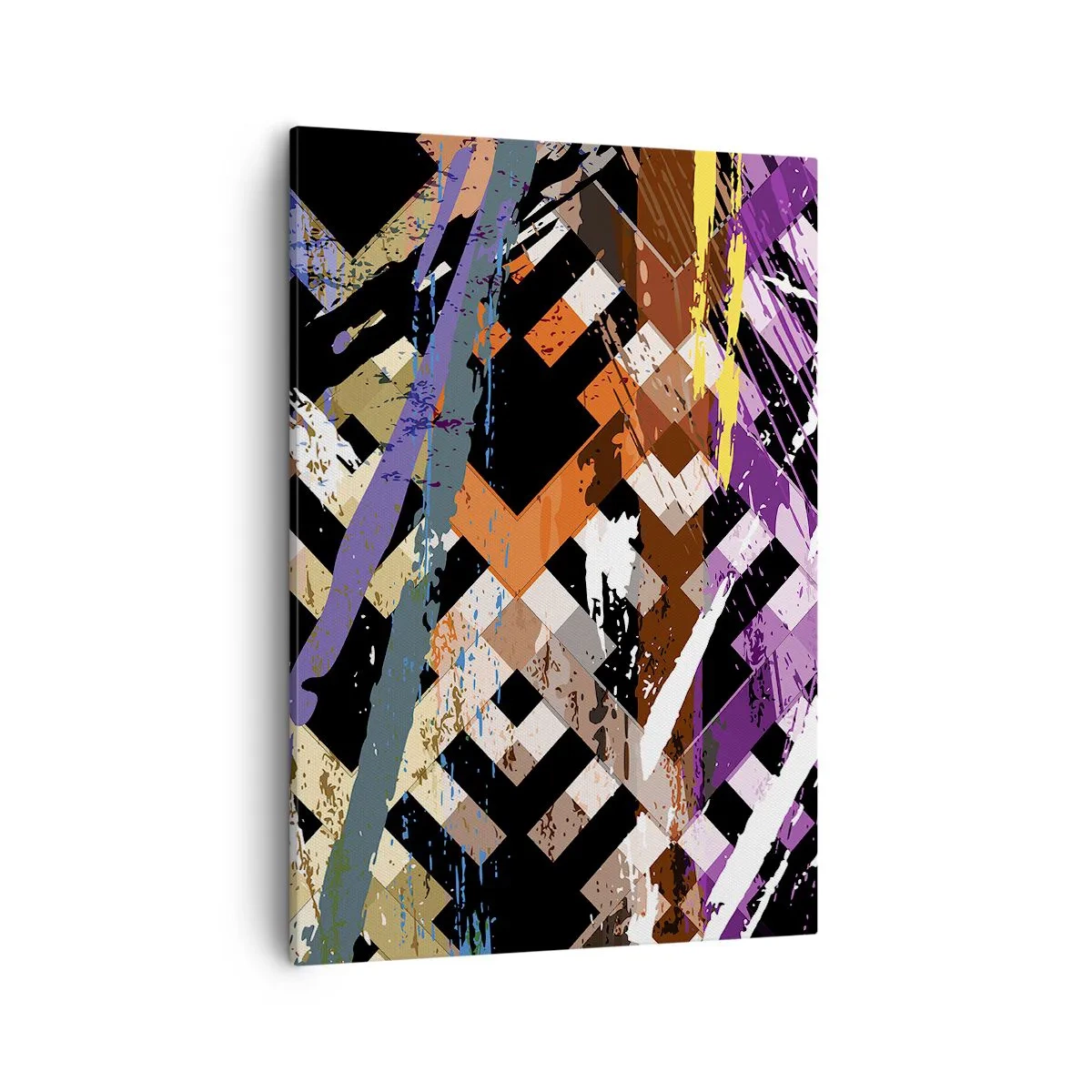 Bild auf Leinwand - Leinwandbild - Abstrakte Komposition mit farbigen Linien auf schwarzem Hintergrund - 50x70cm - Quadriert - Moderne Wanddekoration für Wohnzimmer und Schlafzimmer ARTTOR