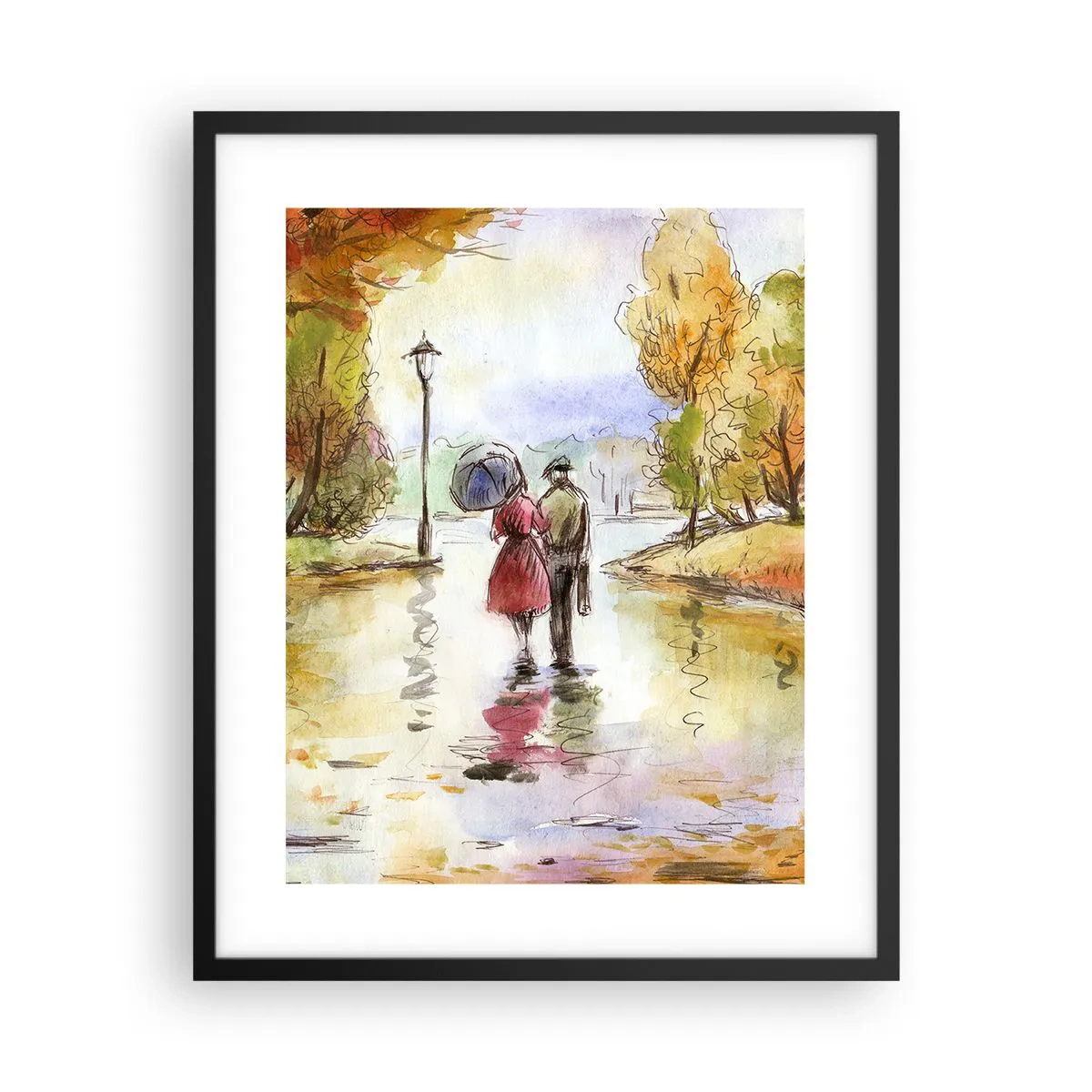 Poster in einem schwarzem Rahmen - Romantischer Herbst im Park - 40x50 cm