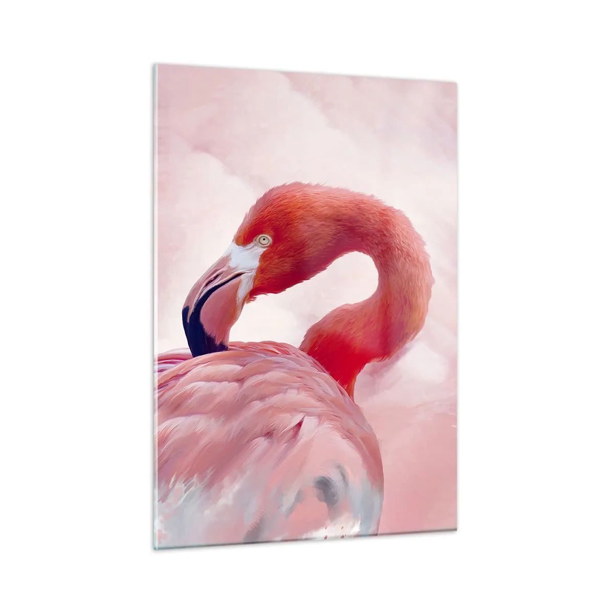 Glasbild - Bild auf glas - Ein rosa Flamingo dreht sich anmutig zur Seite - 50x70cm - Vogel Schönheit - Moderne Wanddekoration für Wohnzimmer und Schlafzimmer ARTTOR