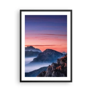Poster in einem schwarzem Rahmen - Malerische Berglandschaft bei Sonnenuntergang - 50x70cm - Über die Täler - Moderne Wanddekoration für Wohnzimmer und Schlafzimmer ARTTOR