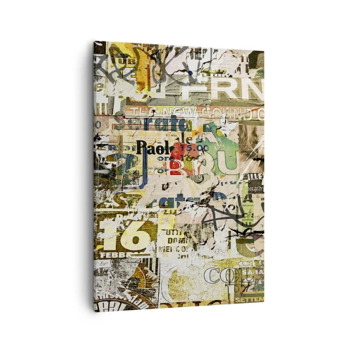 Bild auf Leinwand - Leinwandbild - Eine Collage aus Zeitungs- und Plakatfragmenten im künstlerischen Stil. - 50x70cm - Ach, es passiert... - Moderne Wanddekoration für Wohnzimmer und Schlafzimmer ARTTOR