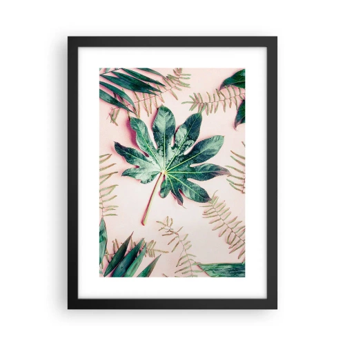 Poster in einem schwarzem Rahmen - Eine Studie von Grün auf einem rosa Hintergrund - 30x40 cm