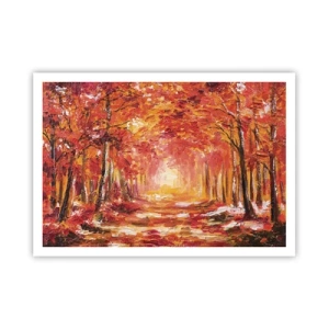 Poster - Herbstwald in Kupfer- und Goldtönen - 100x70cm - Kupferwald - Moderne Wanddekoration für Wohnzimmer und Schlafzimmer ARTTOR
