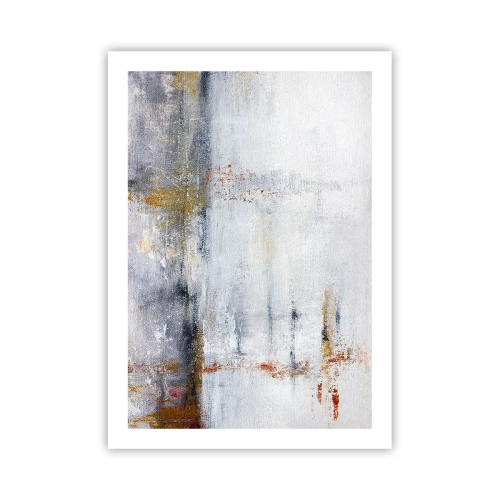 Poster - Eine abstrakte Komposition mit Grau-, Weiß- und Goldtönen. - 50x70cm - Hinter dem Luftvorhang - Moderne Wanddekoration für Wohnzimmer und Schlafzimmer ARTTOR