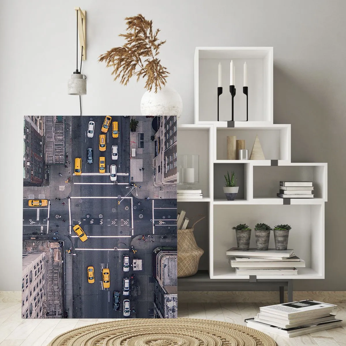 Glasbild - Bild auf glas - Luftaufnahme einer belebten Stadtstraße - 80x120cm - Eine einfache Wahl - Moderne Wanddekoration für Wohnzimmer und Schlafzimmer ARTTOR