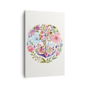 Bild auf Leinwand - Leinwandbild - Ein Anker, umgeben von Aquarellblumen auf hellem Hintergrund - 80x120cm - Guter Traum eines Seemanns - Moderne Wanddekoration für Wohnzimmer und Schlafzimmer ARTTOR