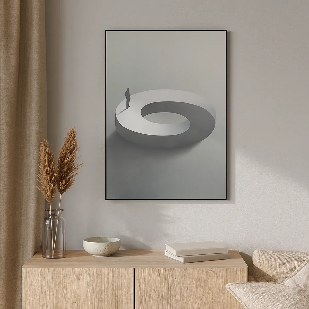 Bild auf Leinwand - Leinwandbild - Ein Mann auf einer grauen, abstrakten Struktur - 50x70cm - Und wie soll man davon klug werden - Moderne Wanddekoration für Wohnzimmer und Schlafzimmer ARTTOR