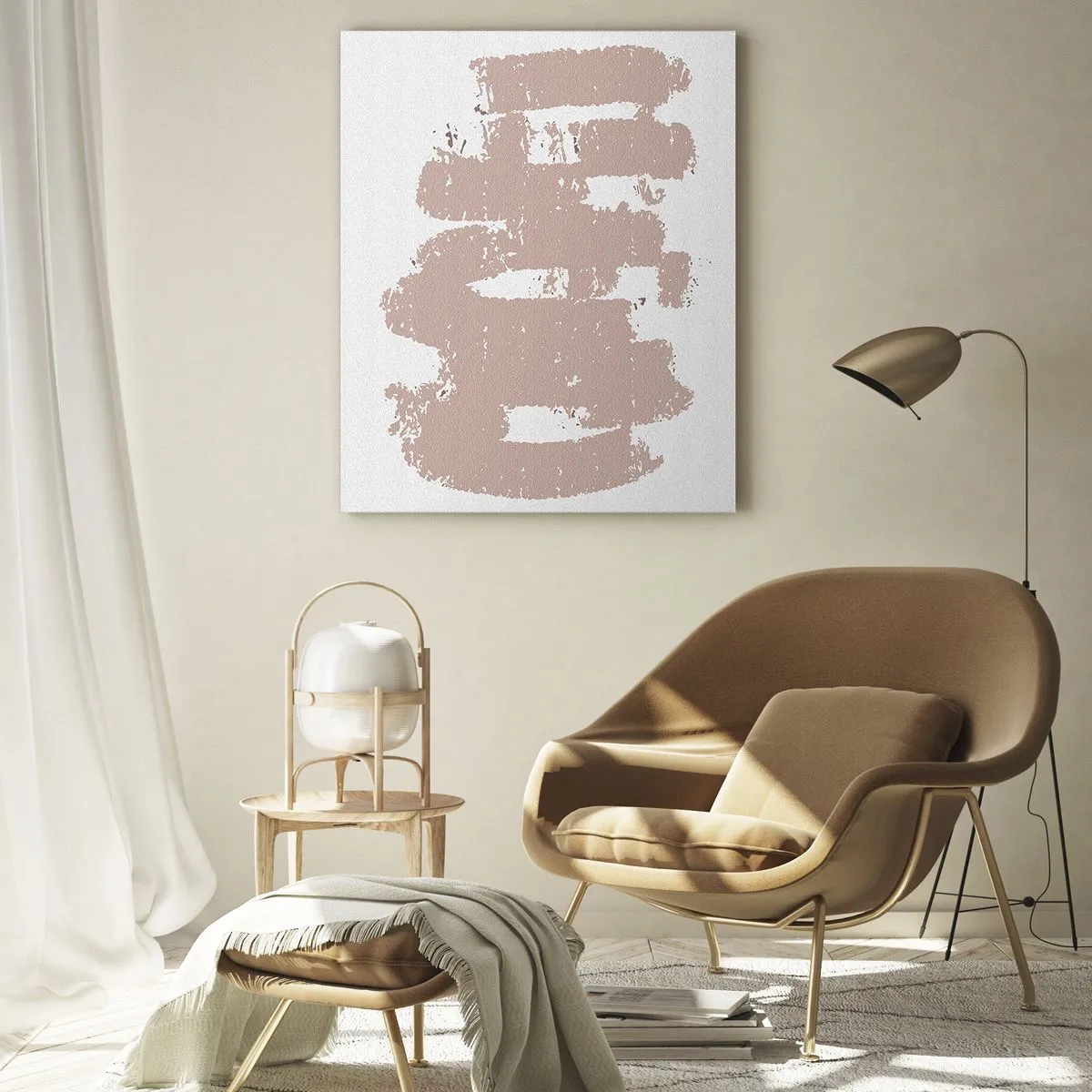 Glasbild - Bild auf glas - Zartrosa Formen auf hellem Hintergrund - 70x100cm - Abstraktion in zartem Rosa - Moderne Wanddekoration für Wohnzimmer und Schlafzimmer ARTTOR