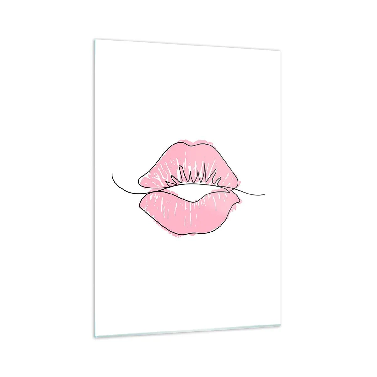 Glasbild - Bild auf glas - Abstraktes Bild von Lippen in Rosa- und Schwarztönen - 50x70cm - Bereit zum Küssen? - Moderne Wanddekoration für Wohnzimmer und Schlafzimmer ARTTOR