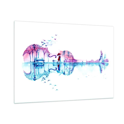 Glasbild - Bild auf glas - Eine gitarrenförmige Landschaft im Aquarellstil - 100x70cm - Ich bringe dir ein paar Regenbögen - Moderne Wanddekoration für Wohnzimmer und Schlafzimmer ARTTOR