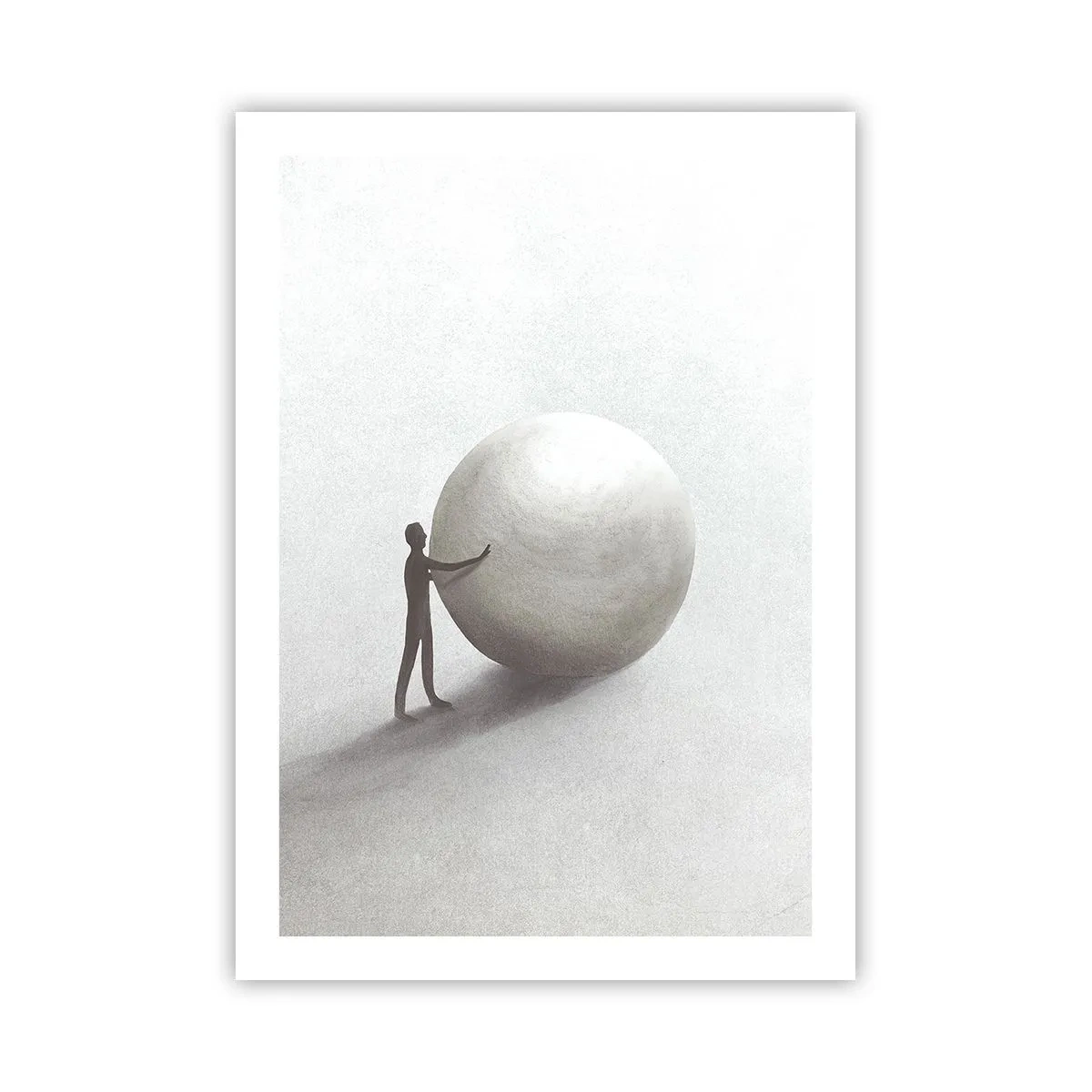 Poster - Eine minimalistische Figur mit einem großen Ball auf neutralem Hintergrund. - 50x70cm - Das Spiel des Lebens - Moderne Wanddekoration für Wohnzimmer und Schlafzimmer ARTTOR