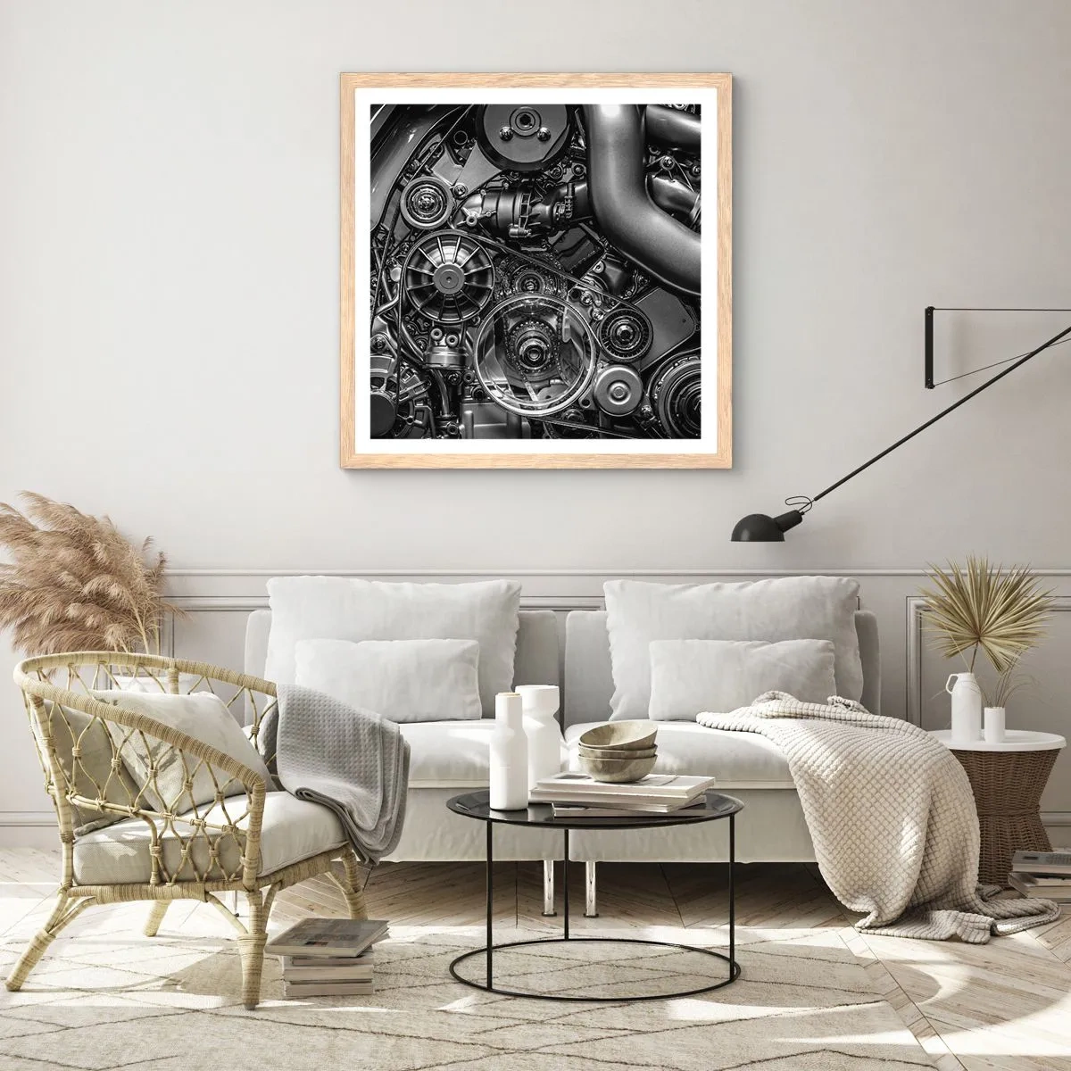 Poster in einem Rahmen aus heller Eiche - Die Poesie der Mechanik - 40x40 cm